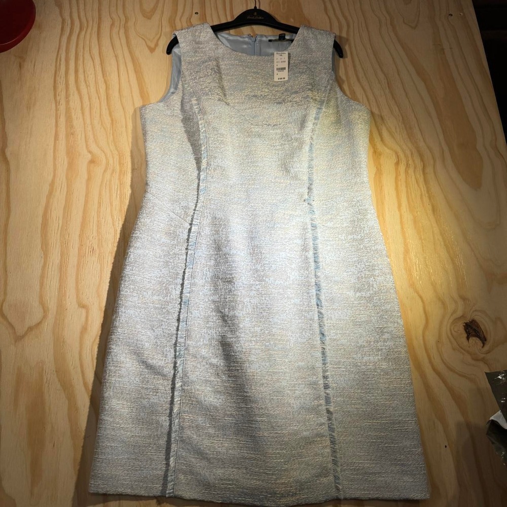 Brooks Brothers Womens Light Blue Tweed Fringe Sheath Dress Size 16 NWT